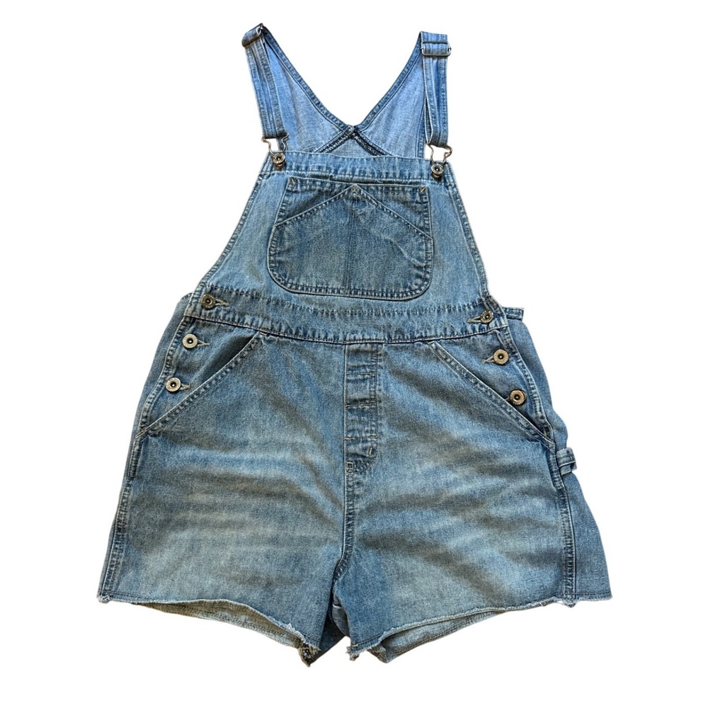 Canyon River Blues Overall Shorts Womens Blue Rainbow Embroidered Vintage SIZE M